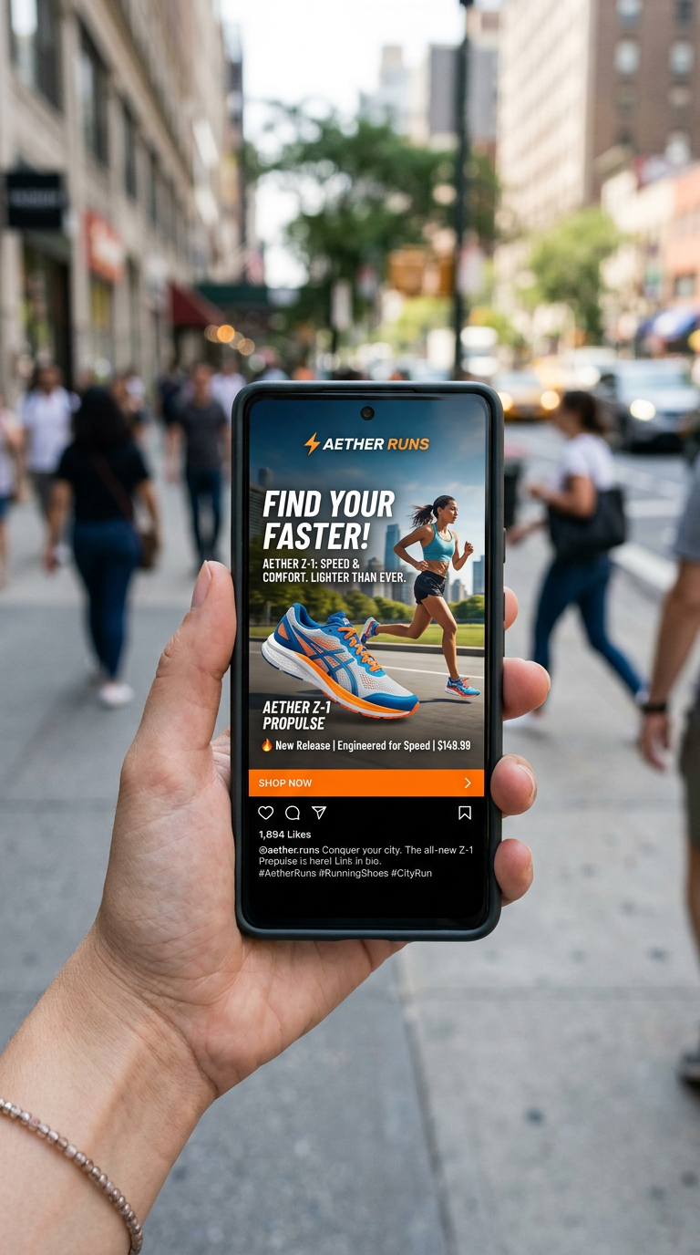 Phone showing a sneaker ad on social media